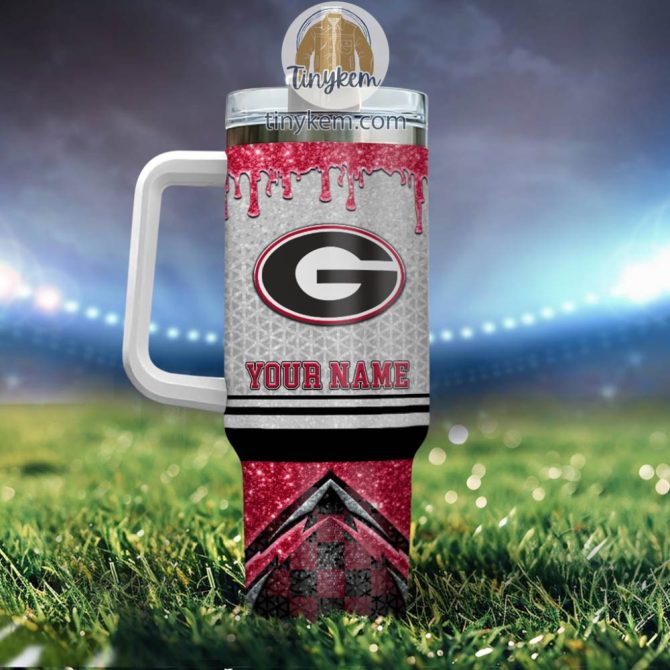 Georgia Bulldogs Glitter Ncaa Custom Stanley Quencher 40Oz Stainless Steel Tumbler With Handle - Image 3