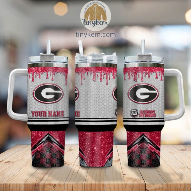 Georgia Bulldogs Glitter Ncaa Custom Stanley Quencher 40Oz Stainless Steel Tumbler With Handle - Image 2