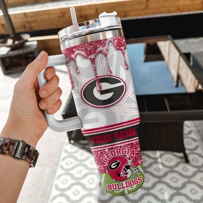Georgia Bulldogs Ncaa Glitter Custom Stanley Quencher 40Oz Stainless Steel Tumbler With Handle - Image 2