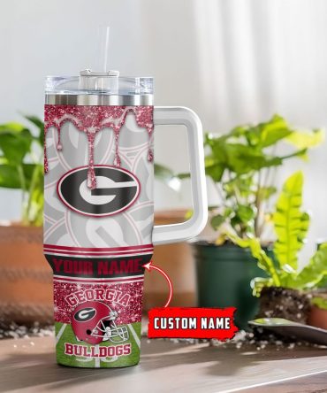 Georgia Bulldogs Ncaa Glitter Custom Stanley Quencher 40Oz Stainless Steel Tumbler With Handle