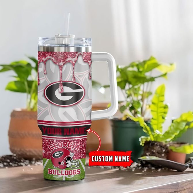 Georgia Bulldogs Ncaa Glitter Custom Stanley Quencher 40Oz Stainless Steel Tumbler With Handle