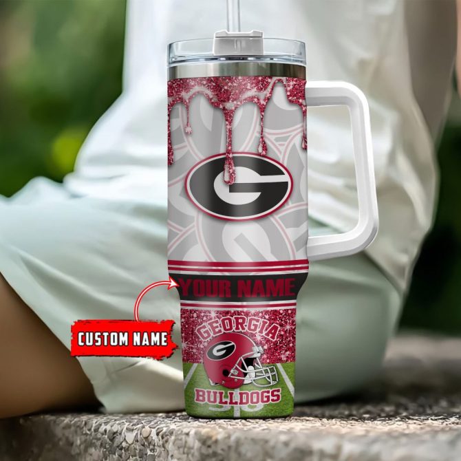 Georgia Bulldogs Ncaa Glitter Custom Stanley Quencher 40Oz Stainless Steel Tumbler With Handle - Image 4