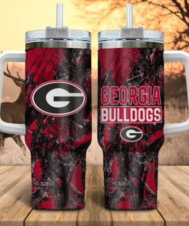 Georgia Bulldogs Ncaa Hunting Custom Stanley Quencher 40Oz Stainless Steel Tumbler With Handle