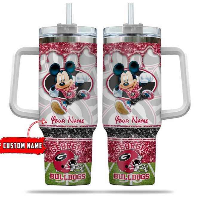 Georgia Bulldogs Ncaa Mickey Mouse Glitter Custom Stanley Quencher 40Oz Stainless Steel Tumbler With Handle - Image 5