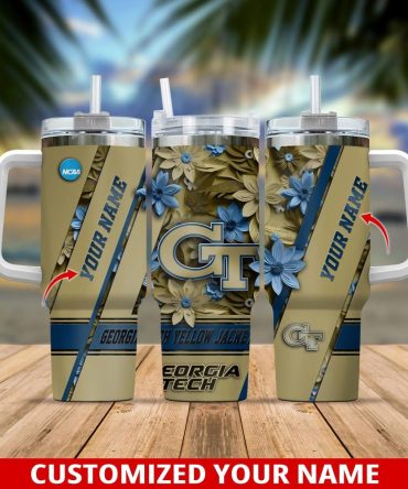 Georgia Tech Yellow Jackets Ncaa Custom Stanley Quencher 40Oz Stainless Steel Tumbler With Handle