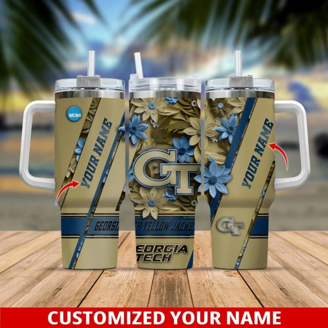 Georgia Tech Yellow Jackets Ncaa Custom Stanley Quencher 40Oz Stainless Steel Tumbler With Handle