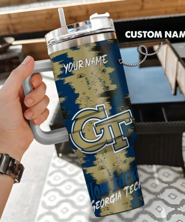 Georgia Tech Yellow Jackets Ncaa Custom Stanley Quencher 40Oz Stainless Steel Tumbler With Handle