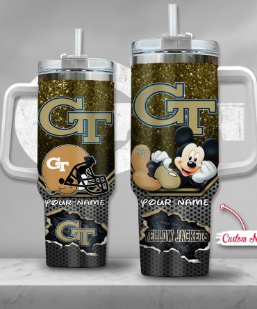 Georgia Tech Yellow Jackets Ncaa Mickey Mouse Custom Stanley Quencher 40Oz Stainless Steel Tumbler With Handle