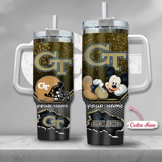 Georgia Tech Yellow Jackets Ncaa Mickey Mouse Custom Stanley Quencher 40Oz Stainless Steel Tumbler With Handle
