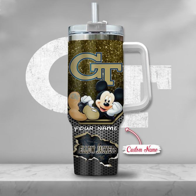 Georgia Tech Yellow Jackets Ncaa Mickey Mouse Custom Stanley Quencher 40Oz Stainless Steel Tumbler With Handle - Image 2