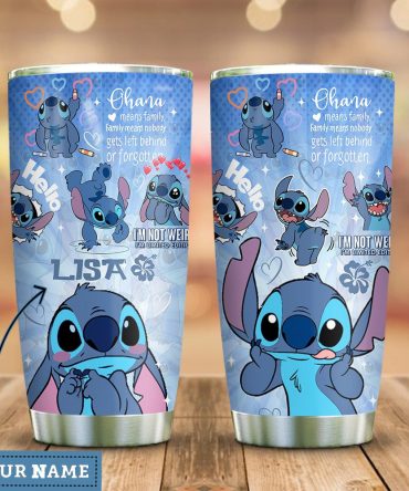 Custom Stitch Tumbler - Personalized Ohana Quote Travel Mug - Cute Cartoon Design - Gift For Fans