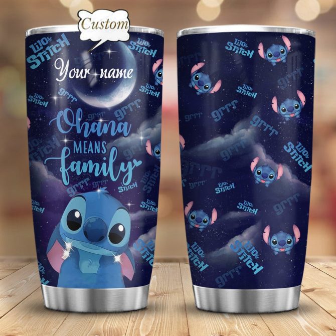 Custom Lilo & Stitch Tumbler - Ohana Means Family Design, Personalized Gift, 20Oz Stainless Steel Cup, Insulated Drinkware