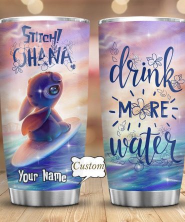 Custom Stitch Ohana Tumbler - Surfing Design, Drink More Water, Personalized Gift, 20Oz Stainless Steel, Insulated Travel Mug