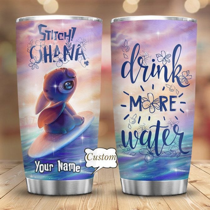 Custom Stitch Ohana Tumbler - Surfing Design, Drink More Water, Personalized Gift, 20Oz Stainless Steel, Insulated Travel Mug