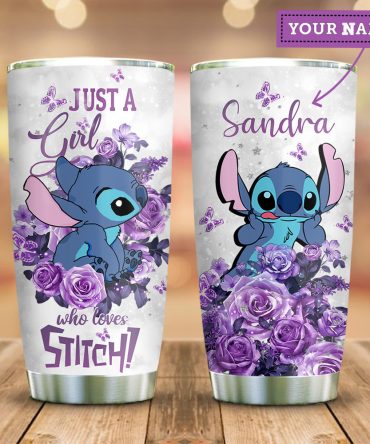 Personalized Girl'S Stitch Tumbler – Custom Name Floral Design Gift For Stitch Fans