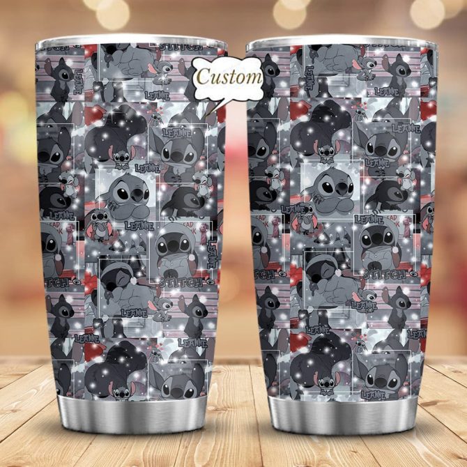 Personalized Stitch Tumbler – Custom Name Floral Design Gift For Stitch Fans