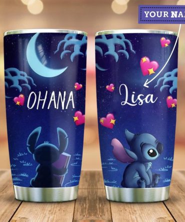 Personalized Ohana Tumbler - Custom Name, Cute Cartoon Design, Stainless Steel, Insulated Travel Mug For Coffee & Tea