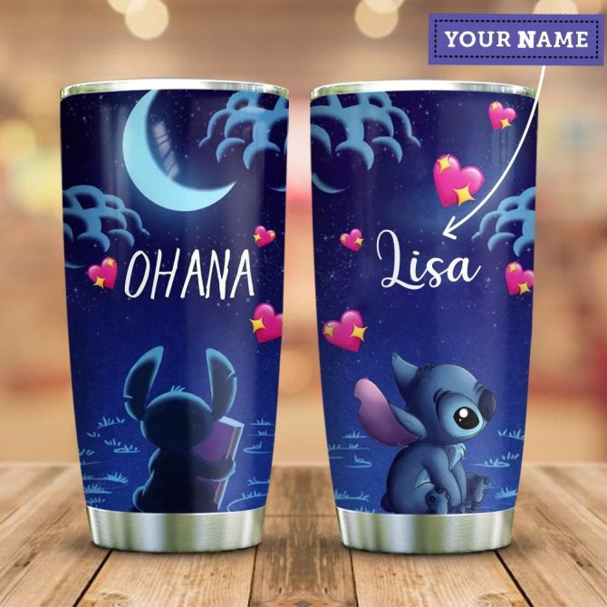 Personalized Ohana Tumbler - Custom Name, Cute Cartoon Design, Stainless Steel, Insulated Travel Mug For Coffee & Tea