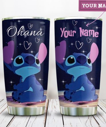 Personalized Ohana Tumbler With Cute Alien Design - Custom Name, Double-Walled, Stainless Steel, 20Oz