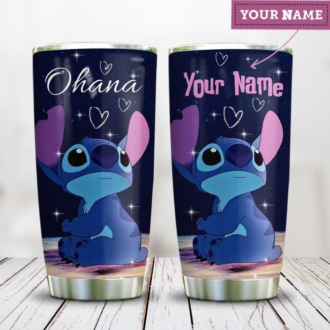 Personalized Ohana Tumbler With Cute Alien Design - Custom Name, Double-Walled, Stainless Steel, 20Oz
