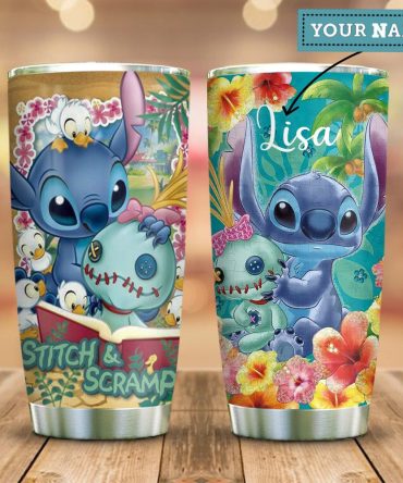 Personalized Stitch & Scrump Tumbler - Custom Name, Floral Design, Insulated Drinkware, Gift For Fans