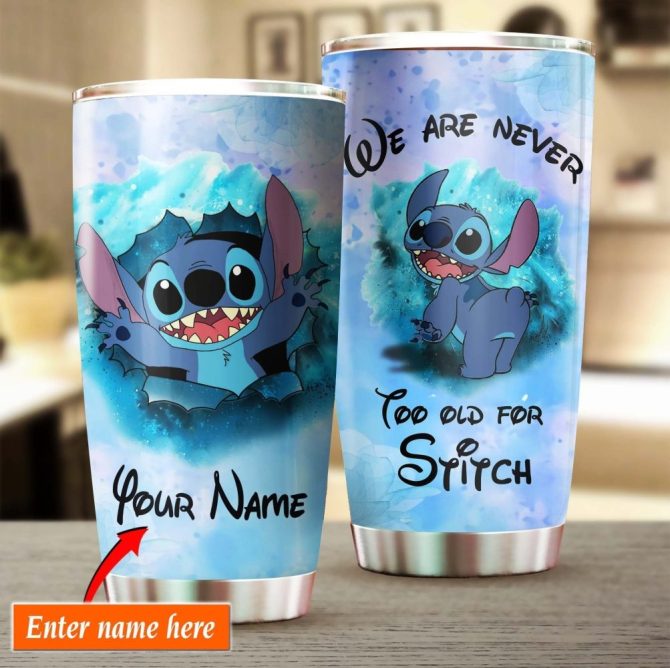 Personalized Stitch Tumbler - We Are Never Too Old For Stitch - Custom Name Gift For Fans - Insulated Travel Mug 20Oz