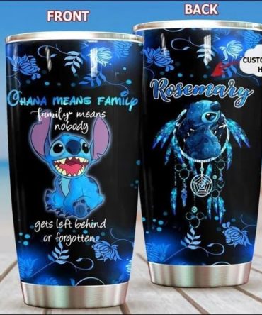 Personalized Ohana Family Tumbler - Custom Text - Stainless Steel Insulated Cup - Cute Blue Design - Gift For Fans