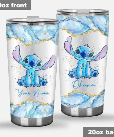 20Oz Personalized Tumbler - Cute Blue Character Design, Custom Name, Stainless Steel, Insulated Travel Mug, Gift For Fans, Ohana Theme