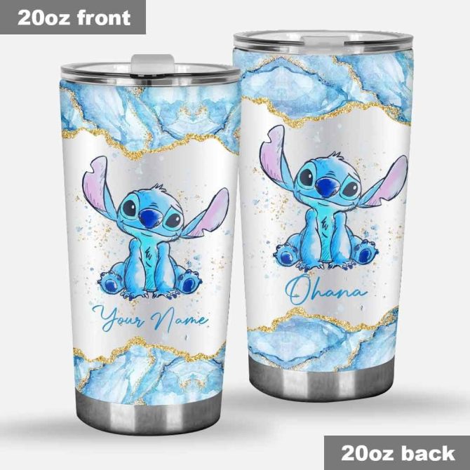 20Oz Personalized Tumbler - Cute Blue Character Design, Custom Name, Stainless Steel, Insulated Travel Mug, Gift For Fans, Ohana Theme