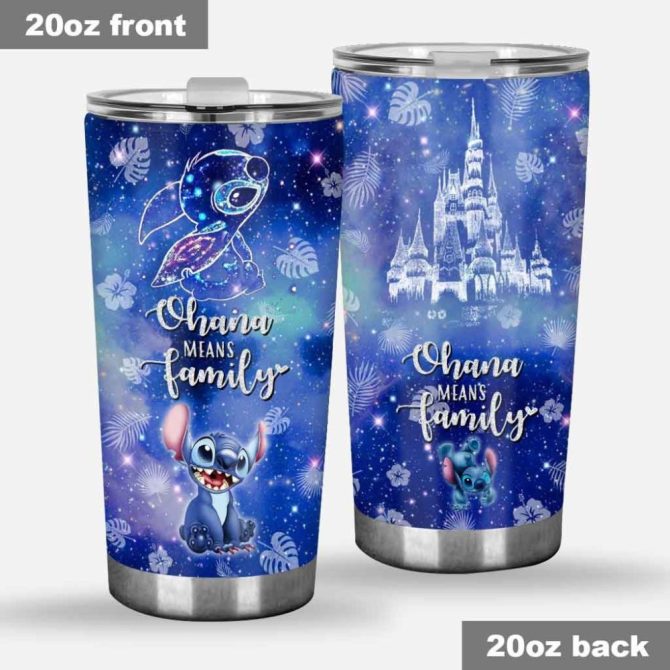 20Oz Tumbler - Ohana Means Family Design - Insulated Travel Mug With Lid - Cute Galaxy Castle Print - Perfect Gift For Fans