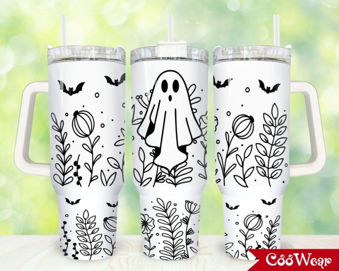 Ghost Wildflowers Custom Stanley Quencher 40Oz Stainless Steel Tumbler With Handle