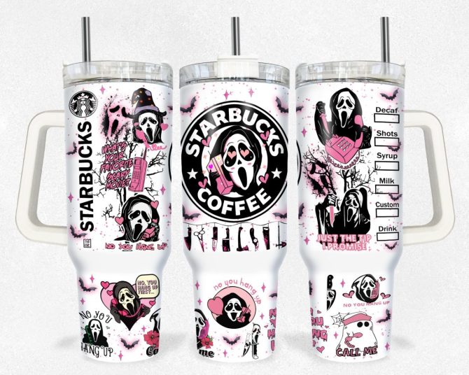 Ghostface Coffee Scream Movies Custom Stanley Quencher 40Oz Stainless Steel Tumbler With Handle - Image 2