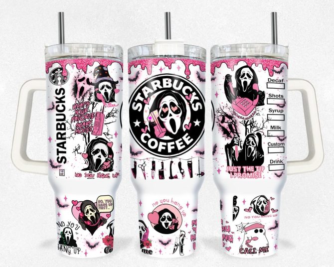 Ghostface Coffee Scream Movies Custom Stanley Quencher 40Oz Stainless Steel Tumbler With Handle