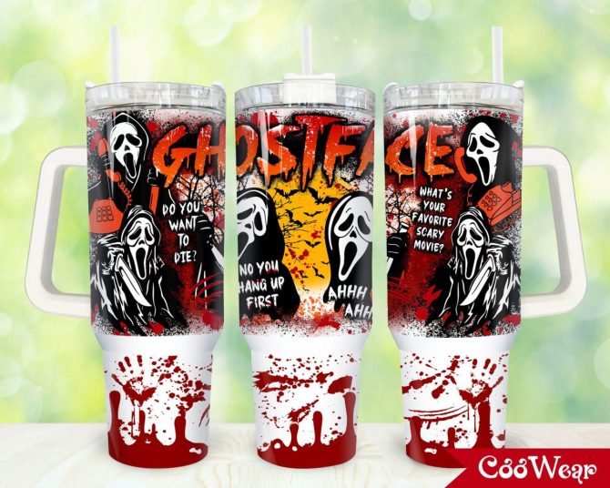 Ghostface Scream Movies Custom Stanley Quencher 40Oz Stainless Steel Tumbler With Handle
