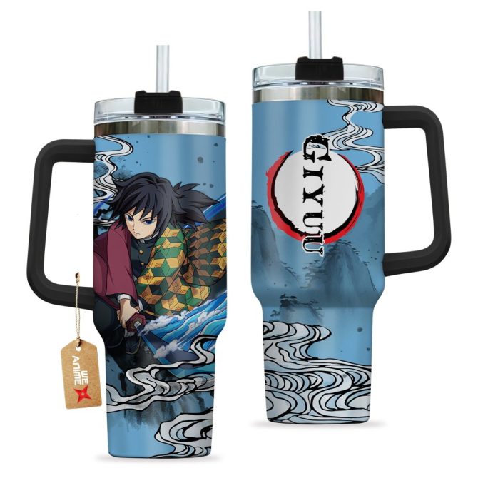 Giyu Tomioka Kimestu No Yaiba Anime Custom Stanley Quencher 40Oz Stainless Steel Tumbler With Handle