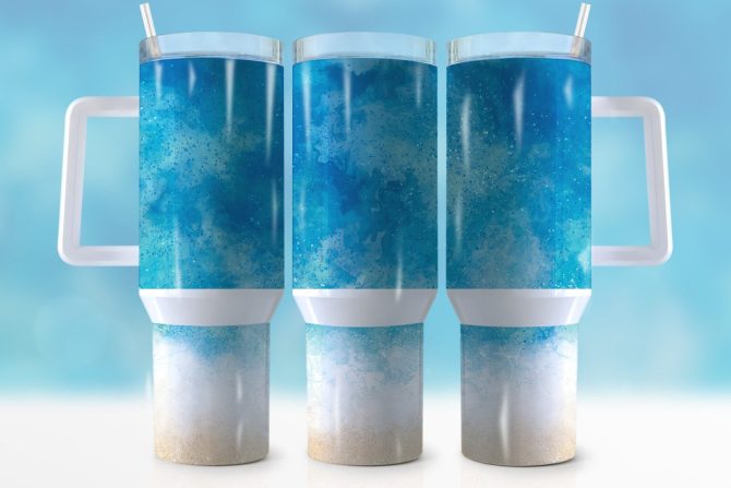 Glitter Beach Custom Stanley Quencher 40Oz Stainless Steel Tumbler With Handle