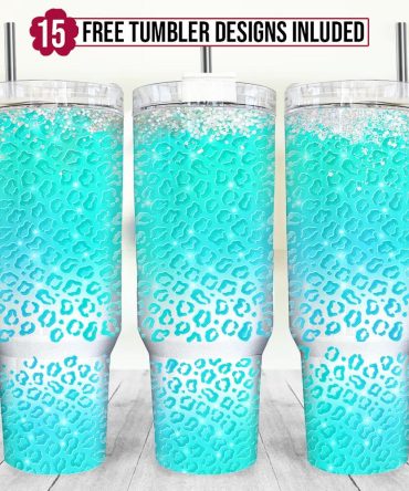 Glitter Blue Leopard Custom Stanley Quencher 40Oz Stainless Steel Tumbler With Handle