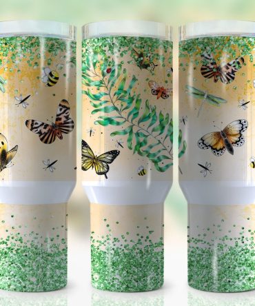 Glitter Butterfly Custom Stanley Quencher 40Oz Stainless Steel Tumbler With Handle