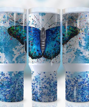Glitter Butterfly Custom Stanley Quencher 40Oz Stainless Steel Tumbler With Handle