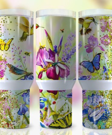 Glitter Butterfly Dragonfly Hummingbird Custom Stanley Quencher 40Oz Stainless Steel Tumbler With Handle