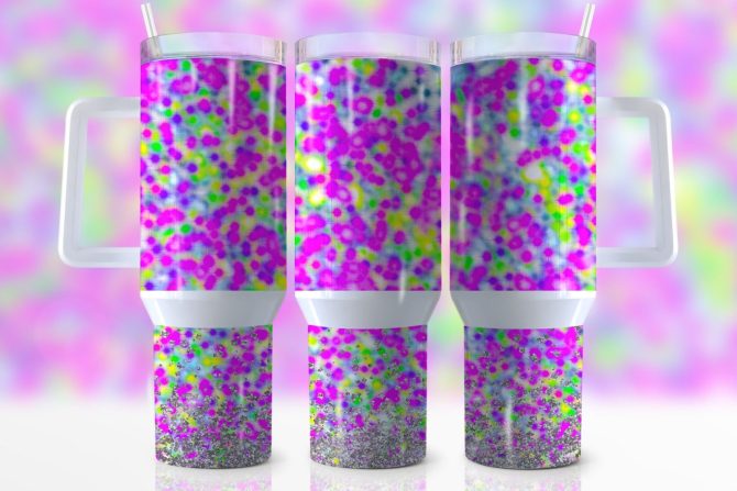 Glitter Confetti Custom Stanley Quencher 40Oz Stainless Steel Tumbler With Handle