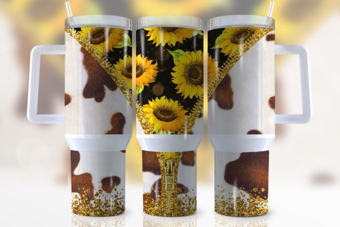 Glitter Cowhide Custom Stanley Quencher 40Oz Stainless Steel Tumbler With Handle