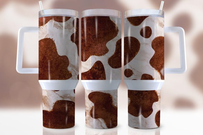 Glitter Cowhide Custom Stanley Quencher 40Oz Stainless Steel Tumbler With Handle