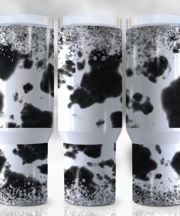 Glitter Cowhide Custom Stanley Quencher 40Oz Stainless Steel Tumbler With Handle
