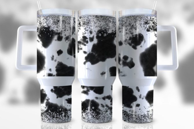 Glitter Cowhide Custom Stanley Quencher 40Oz Stainless Steel Tumbler With Handle