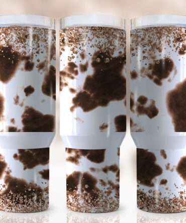 Glitter Cowhide Custom Stanley Quencher 40Oz Stainless Steel Tumbler With Handle