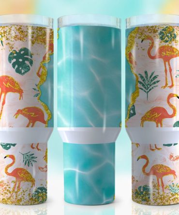 Glitter Flamingo Custom Stanley Quencher 40Oz Stainless Steel Tumbler With Handle