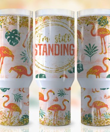 Glitter Flamingo Custom Stanley Quencher 40Oz Stainless Steel Tumbler With Handle
