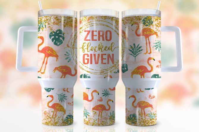 Glitter Flamingo Custom Stanley Quencher 40Oz Stainless Steel Tumbler With Handle