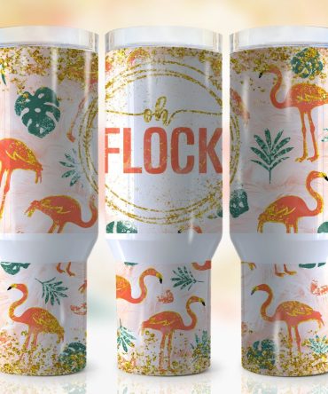 Glitter Flamingo Custom Stanley Quencher 40Oz Stainless Steel Tumbler With Handle